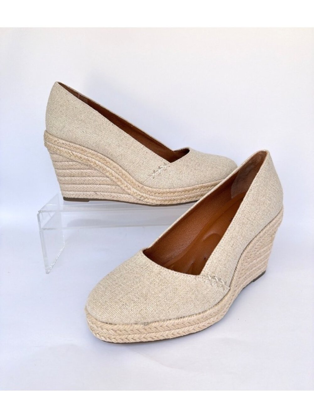 Lucky Brand Imula Espadrille Wedges Natural Platino Ivory Canvas Shoes Size 8